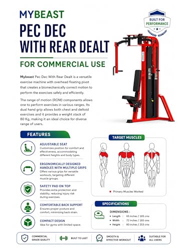 Image of Mybeast PEC Dec with Rear Dealt with Adjustable Seat and Overhead Handles for Commercial Use for Targeting Chest Muscles and Shoulder Muscles