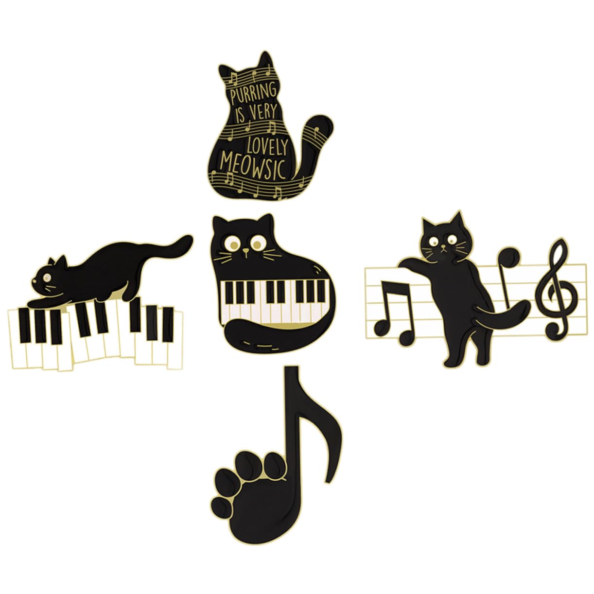 SOIMISS Spilla con nota musicale di gatto spilla natale di natale divertente borsa a spillo perno per zaini gatti Perno del fumetto di cartone animato lega Black