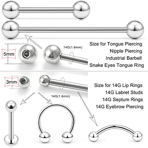 Ftovosyo 14G 60PCS Mix Color Replacement Balls Jewelry Piercing Stainless Steel & Clear Acrylic Barbell Parts for Industrial Barbell/Nipple Rings/Tongue Rings2