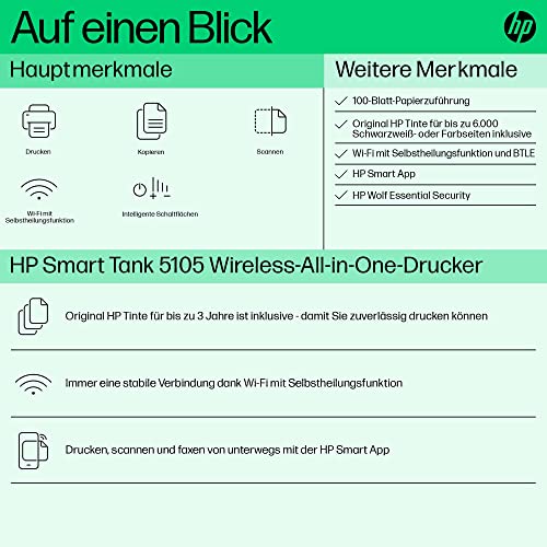 HP Smart Tank 5105 All-in-One-Drucker, Farbe, Drucker für Home und Home Office, Drucken, Kopieren, Scannen, Wireless; Druckertank mit großem Volumen; Drucken vom Smartphone oder Tablet; Scannen an PDF – Bild 3
