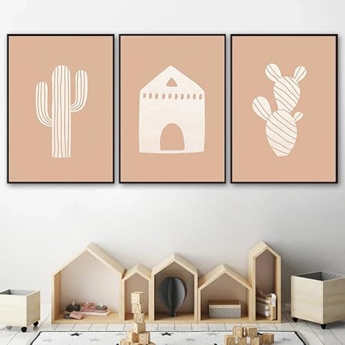 SOBMQ Pictures-Bohemian Abstract Nursery Beige Canvas Painting Wall Art Modern Cartoon Cloud Rainbow Poster For Living Room Bedroom Decoration-50 * 60cm-3PCS (No Frame)