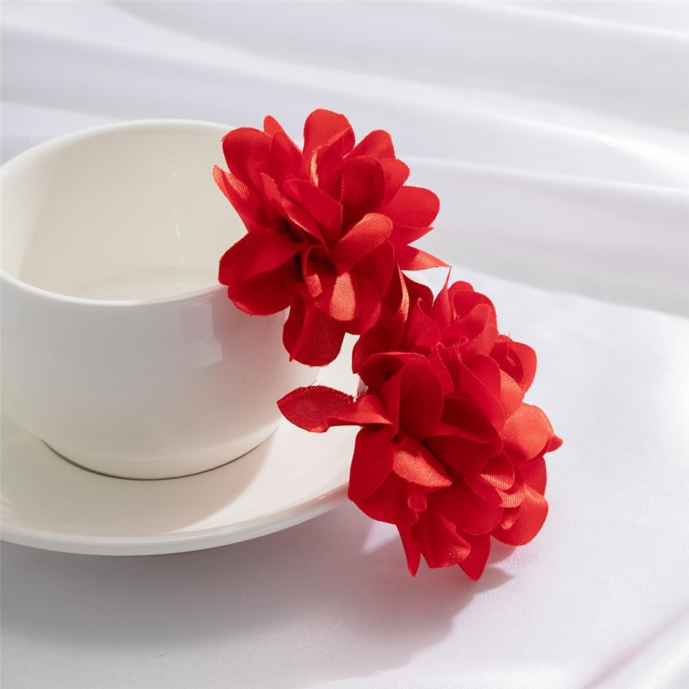 Big Flower Drop Earrings for Women Long Fabric Floral Dangle Earrings Bohemian Exaggerated Statement Satin Flower Earrings Hypoallergenic Petal Flower Fashion Jewelry Gifts - Image 5