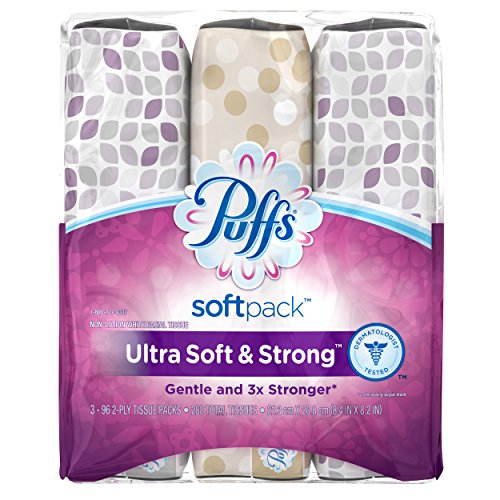Puffs Ultra Soft & Strong Facial Tissues, 3 Softpacks, 96 Tissues Per Softpack