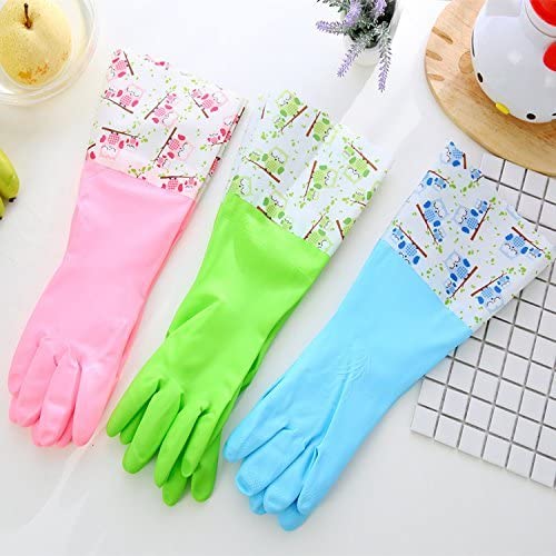 Image of Reusable Rubber Latex PVC Flock lined Heavy Duty Hand gloves for Dishwashing Long Elbow Hand Gloves,Safety Kitchen for Cleaning, Gardening, Laundry multipupose usable gloves(PAIR 1) any color