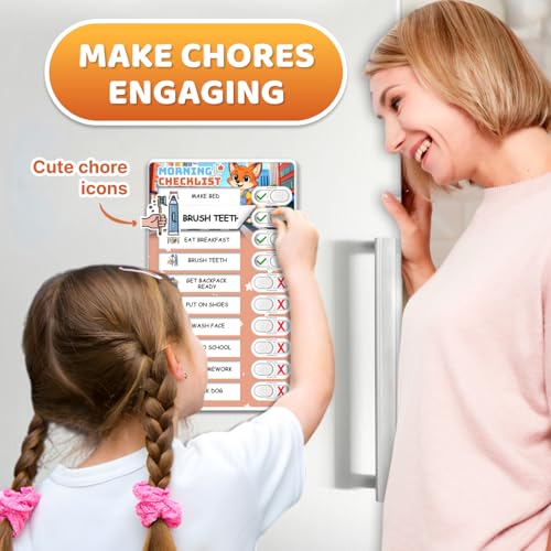 Image of 2 in 1 Upgraded Slider Bedtime /Morning Routine Chart for Kids Toddlers, Dry Erase Chore Chart for 2 Kids, Magnetic Visual Schedule for Kid