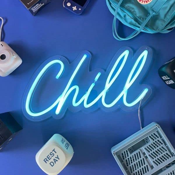 Chill Neon Sign/ For Room Wall Led Signs - Neon Lights for Bedroom, Neon Wall Signs, Game Room Decor, Party, Bar Neon Decor (7" X 14") (Pink)