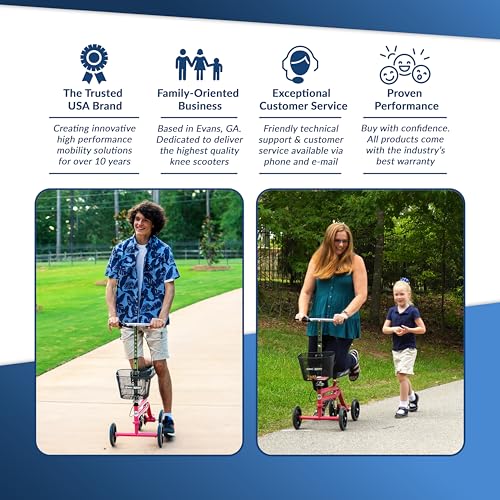KneeRover Steerable Knee Scooter – Foldable Mobility Aid & Knee Walker with Basket for Adults, Adjustable Handlebar and Comfortable Knee Pad (Hot Pink) by KneeRover - Image 2