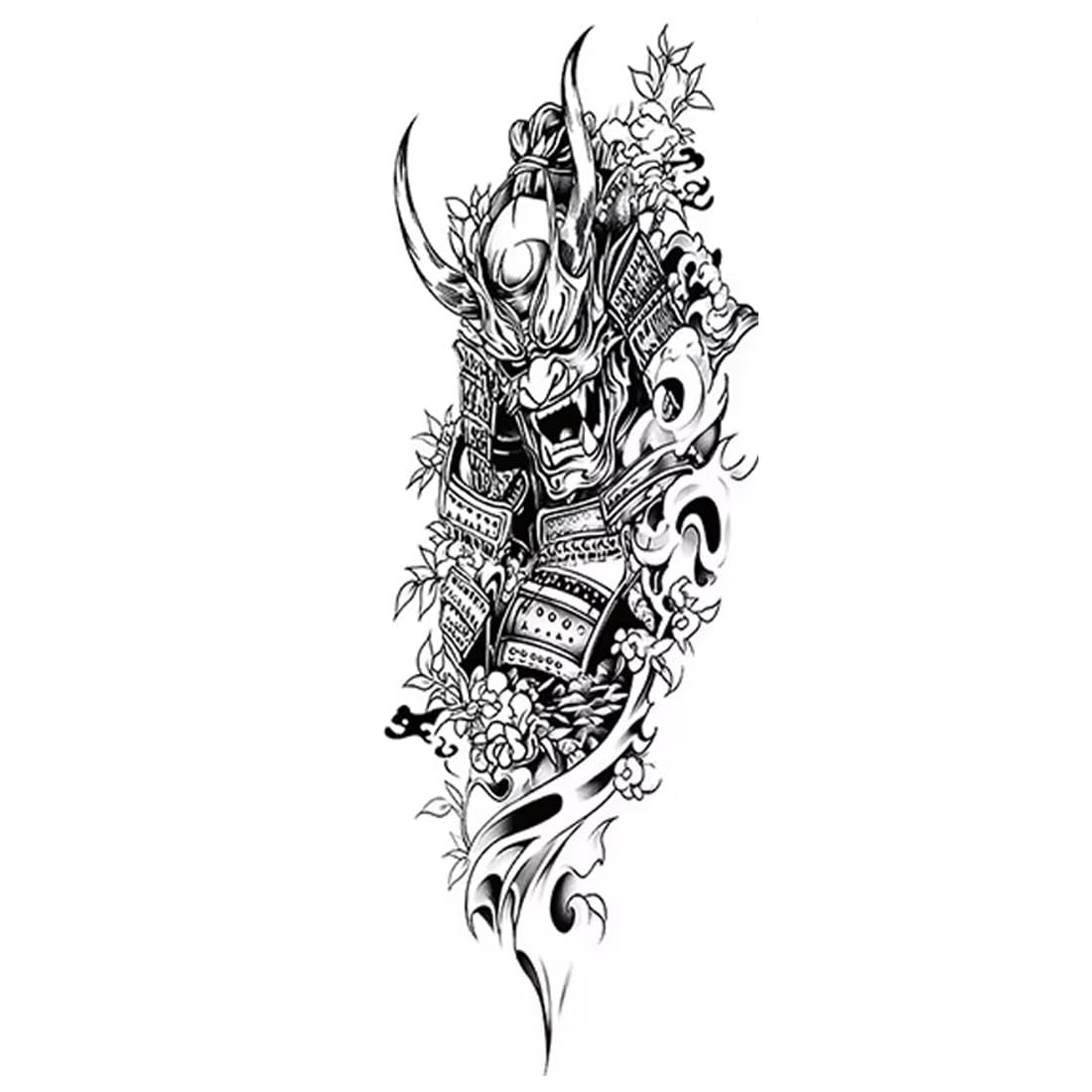 Samurai Black Temporary Tattoos Sleeve For Adult, Full Arm Large Realistic Fake Sleeve Tattoo Stickers For Women and Men Waterproof Boys Girls Leg Body Art-picture-52