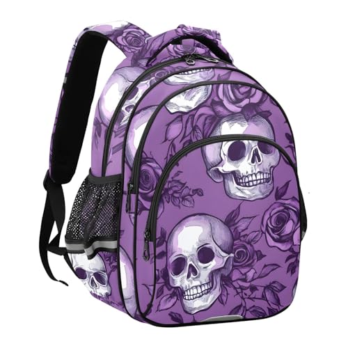 School Backpack Purple Rose Skull Laptop Backpacks Kid's Schoolbag Casual Daypack for Teens Girls Boys Toddler,16.9 "2