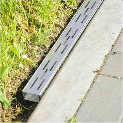 AVLLSO Canaleta de desagüe Canal Drenaje Acero Inoxidable 100cm Rectangular - Kit con Rejillas para Jardín Garaje Cocina​(100x5x3cm/39.4x2x1.2in)