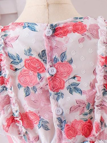 Image of TAGAS Girls Swiss Dot Floral Print Dress Sleeve Less Round Neck Elastic Waist Dress for Girls(KD-399)