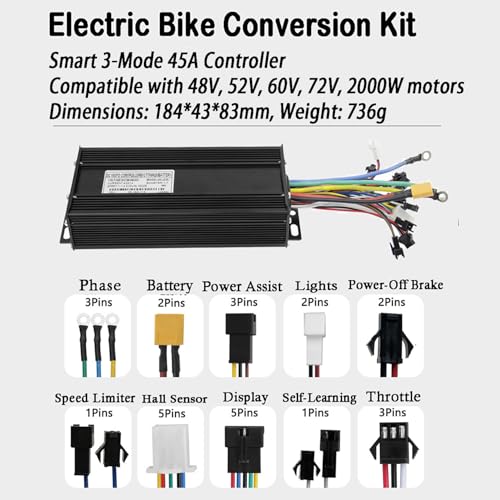 Snhmfuh Kit Di Conversione Per Bici Elettrica Da 52 V 2000 W, Motore Ruota Posteriore Da 20" A 29", 135 Mm - 142 Mm, Abbandoni Con Display A Colori S866, Controller 45 A A 3 Modalità Per Bici Da - 3