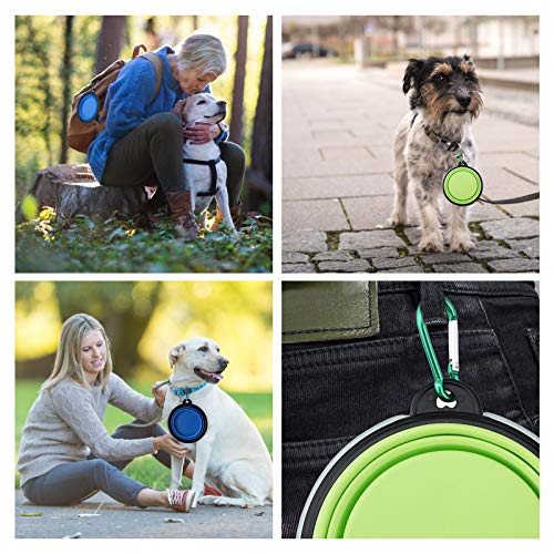 Aoliandatong 2 Stück Hundenapf Faltbar, Haustier Reisenapf mit Deckel und Haken, Tragbare Silikon Fressnapf, Hundeschüssel für Reise Spaziergänge Zwinger Camping(450ML, Blau und Grün)