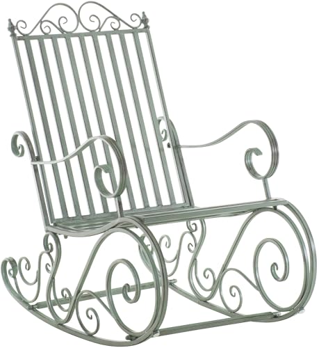 CLP Schaukelstuhl Relaxstuhl Smilla, wetterfest für Garten, Metallgestell, ergonomisch, Landhausstil, Outdoor Sessel, Farbe:antik-grün