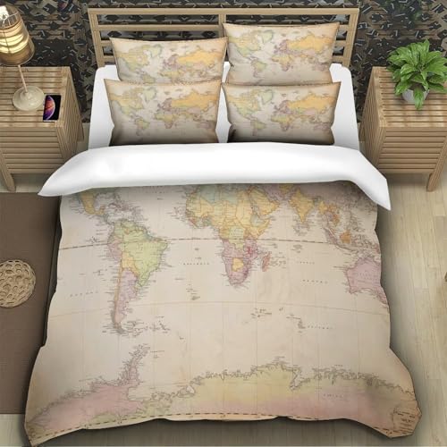 Housse de couette 135x200cm carte du monde 3D en microfibre premium