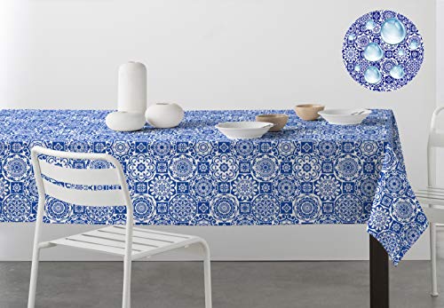DHestia - Mantel Antimanchas Resinado con Teflón Limpieza Fácil Estampado Azulejo Hidráulico Tesela (140x200 cm)