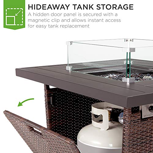 Best Choice Products SKY6114 32In Fire Pit Table 50,000 Btu Outdoor Wicker Patio Propane Gas W/Glass Wind Guard thumb #1