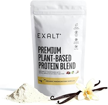 EXALT Nutrition - Vegan Protein Powder - Madagascan Vanilla - 100% Natural - Plant Based Pea & Brown Rice Protein - Dual Release Blend - Naturally Sweetened - Free from Soy, Gluten & Dairy - 500g