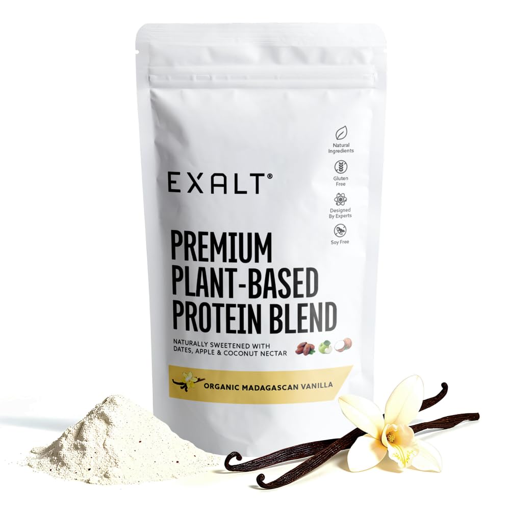 EXALT Nutrition - Vegan Protein Powder - Madagascan Vanilla - 100% Natural - Plant Based Pea & Brown Rice Protein - Dual Release Blend - Naturally Sweetened - Free from Soy, Gluten & Dairy - 500g