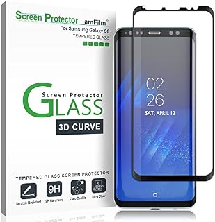 Galaxy S8 Screen Protector Glass, amFilm Full Cover (3D Curved) Tempered Glass Screen Protector with Dot Matrix for Samsung Galaxy S8 (Black)