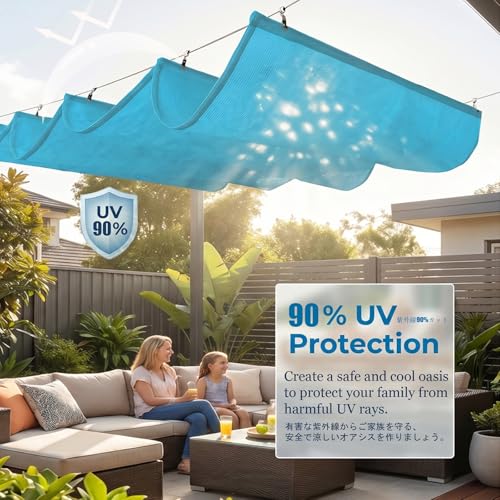 Auvent ondulé rétractable bâche maille HDPE extérieur pergola 3x13m - 5