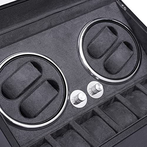 Shzicmy Watch Winder For 4 Automatic Watches, With Extra 6 Watch Storage, 4 Rotation Modes With Blue Led Light, Super Quiet Motor With Velvet Cloth Lining, Rotating Watch Winder For Men Women With Ac Adapter #TOP6