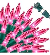 LAMPHOME Super-Bright Extendable Pink Christmas Lights Decoration 100Lights 19.6ft UL Certified M...