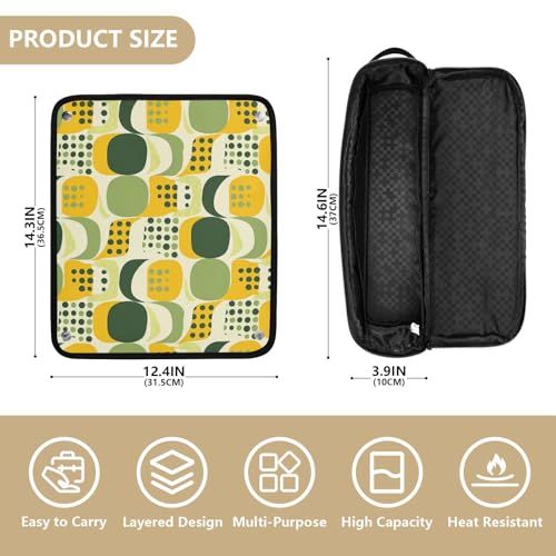 Bolsa de viaje para herramientas de cabello y alfombrilla resistente al calor con cierre, para planchas grandes, bolsa de viaje para rizadores, planchas, rizadores, estilizador, patrón abstracto verde miniatura 4