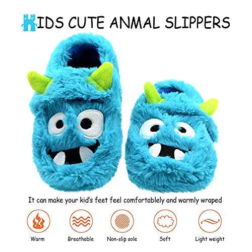 La Plage DM-217-BLUE-US 11 Boys Slippers Cotton-Shaped Monster Upper House Cartoon Slippers Size Toddler 11 Us Blue thumb #1