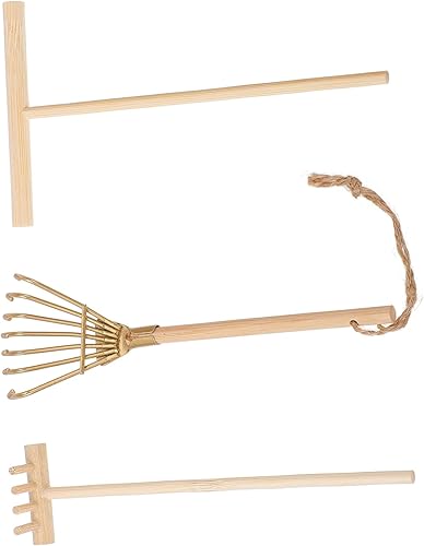 Artibetter 3 piezas de pintura de arena pequeño rastrillo de bambú mini rastrillo de jardín zen herramienta de escritorio artículos de meditación