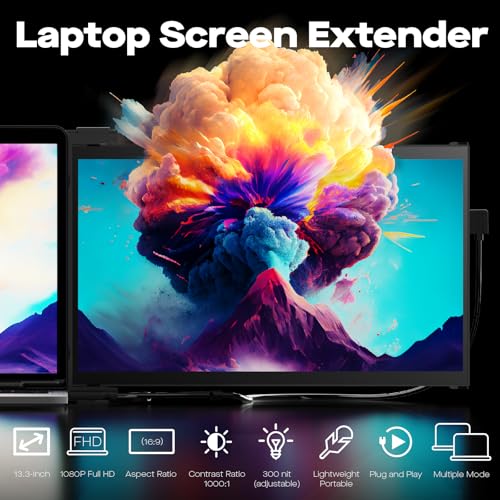 Image of Mobile Pixels Nexus Laptop Screen Extender,13.3 inch 1080P FHD Laptop Monitor Extender,Plug and Play,Dual Screen Monitor for 13'' to 14 inch Laptops,Compatible with Windows /Mac /Android /Switch