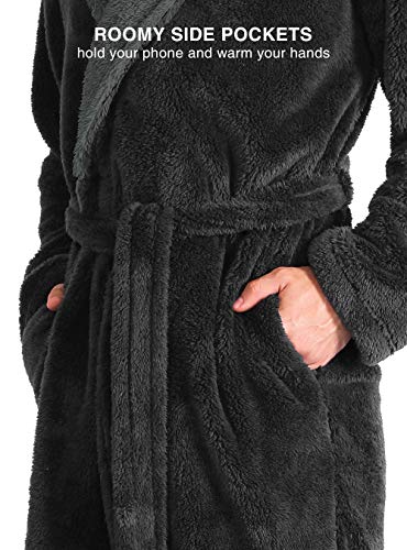 DAVID ARCHY Men's Soft Fleece Plush Robe Full Length & Cotton Pajama Set （Medium）3