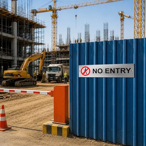 Image of Stainless Steel No Entry Sign Board for Office, Mall, Restaurant, Hotel, Factory & Commercial Areas | Waterproof Engraved Safety Signage Plate for Indoor & Outdoor Use