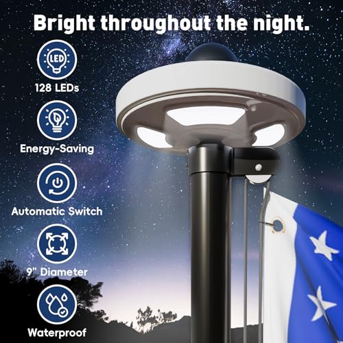 Exquimac 16FT Flag Pole with Solar Light Thick Aluminum Heavy Duty Flag Pole Kit 100MPH Wind Tested, Includes 2PCS 3x5 US Flag for Outdoor Use