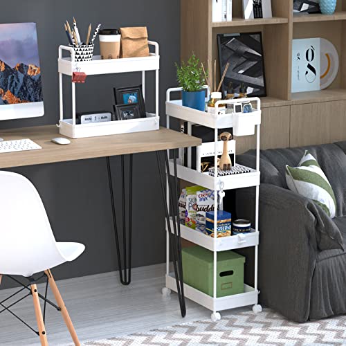 Solejazz Rolling Storage Cart, 4 Tier Laundry Room Organizer Bathroom Storage Carts, Mobile Storage Shelves With Brake Wheels, Utility Cart For Apartment Bedroom Office Garage, Kitchen, White, 2 Pack #TOP6