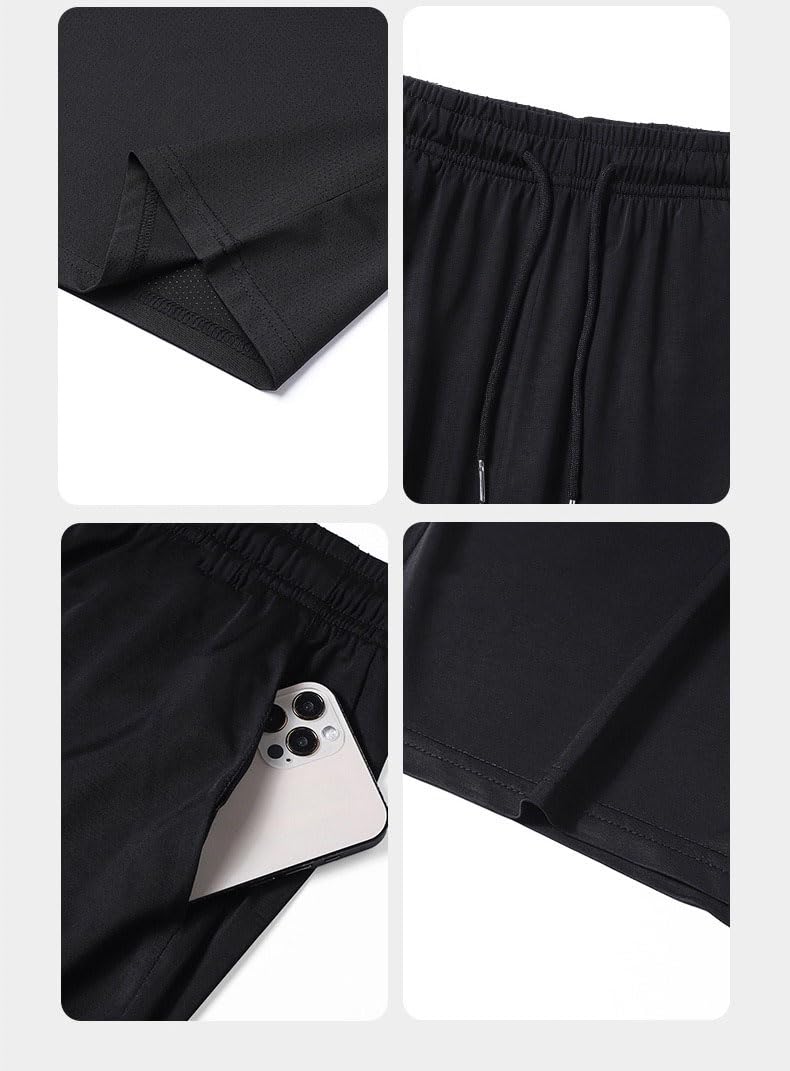 Męski letni lodowy jedwab zestaw z krótkim rękawem luźny szybkoschnący sportowy casual plus size oddychający strój-czerwony-XXL