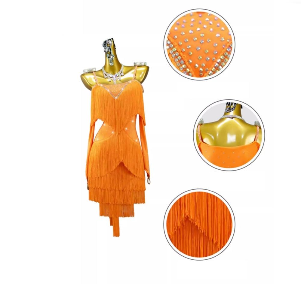 Fransen-Lateinamerika-Tanzkleider for Damen, Quaste, formelles Kleid mit Paillettenträgern, modernes Walzer-Wettbewerbskleid for Abschlussball und Partyclub, Elegantes Pailletten-Ballkleid(M)