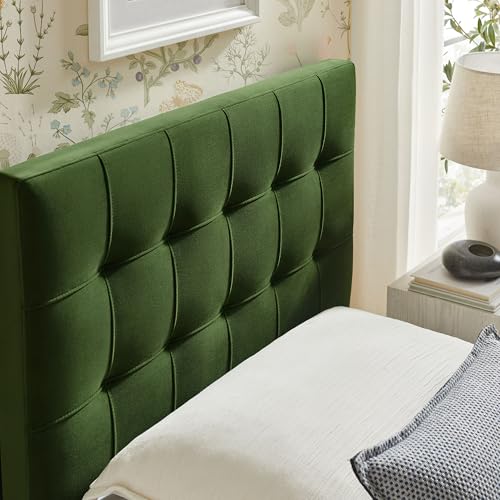 Image of Modway Lily Twin Size Stain-Resistant Performance Velvet Headboard in Moss Green - Velvet Upholstery with Button Tufting and 4 Adjustable Height Positions