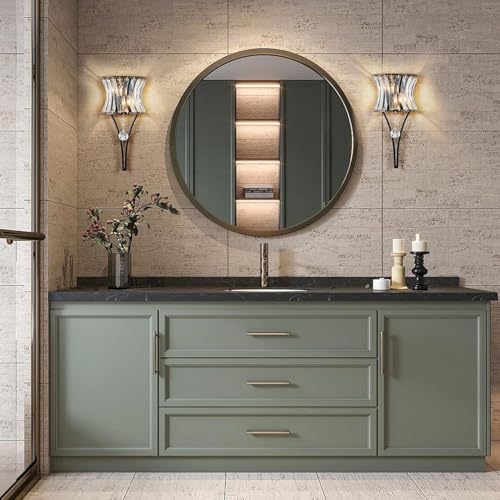 Image of Crystal Wall Sconces Set of Two, 2-Light Black Sconces Wall Decor Set of 2, Modern Bathroom Wall Light Bedside Wall Lamps Luxury Glass Sconces Wall Lighting for Living Room Bedroom Hallway