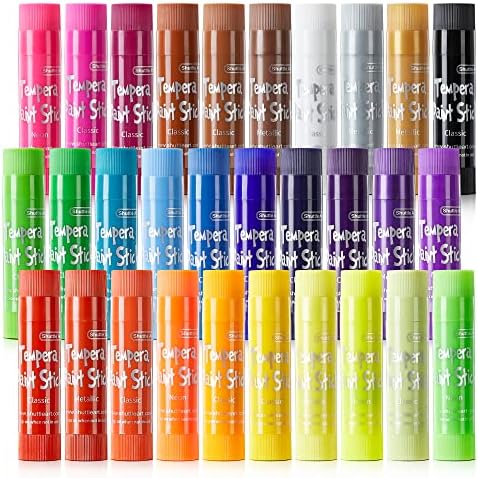 Tempera Paint Sticks, 30 Colors Solid Tempera Paint for Kids, Super Quick Drying, Works Great on Paper Wood Glass Ceramic Canvas