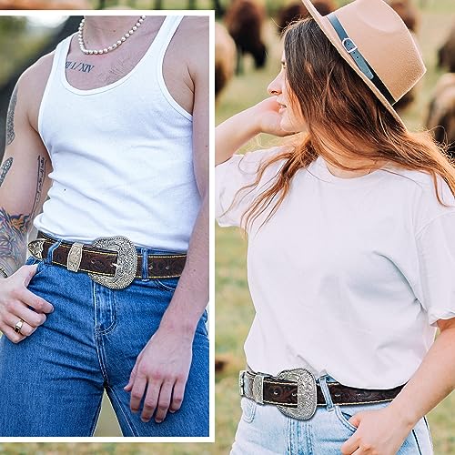 QuneusHot Western Floral Belt Cowboy Leather Brown Belts Cowgirl Vintage Country Embossed 1.5inch Wide Buckle for Women4