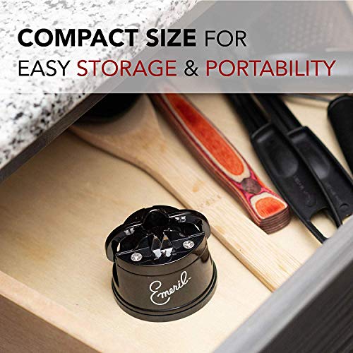 Emeril 17-Piece Knife Block Set + Tungsten Carbide Knife Sharpener with Suction Pad (Black) - Emeril Lagasse Cutlery Set with Stainless Steel Blades - Perfect Kitchen Knives for Produce and Sandwiches