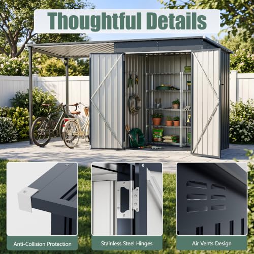 Image of AirWire 6x4 FT Outdoor Storage Shed with Reinforced Gazebo, Small Lean to Metal Shed with Lockable Door and Vents, 2-in-1 Garden Tool Shed with Open Galvanized Steel Pergola
