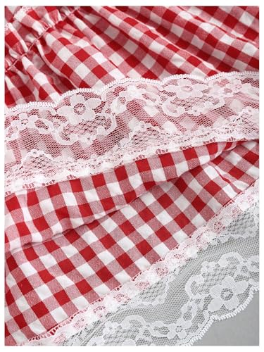 Milumia Women's Gingham Contrast Lace Frill Trim Skirt Flared A Line Mini Skirts4