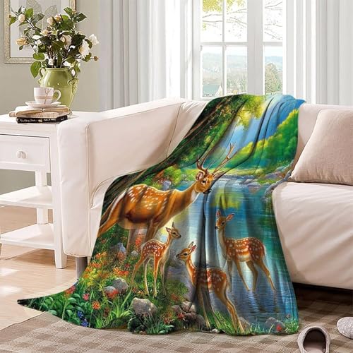 Couverture microfibre moelleuse et chaude imprimé cerf 3D plaid grand format