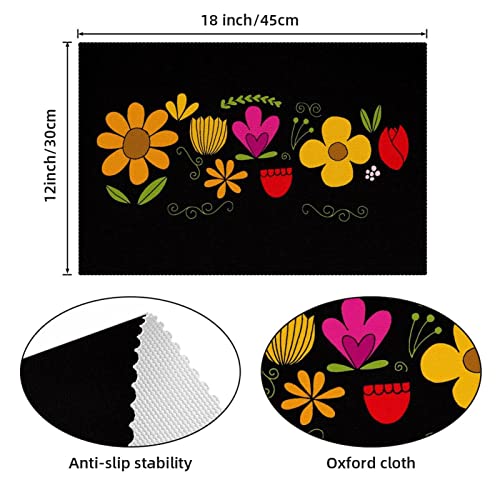 Set de table à fleurs noir pour décoration de table de salle à manger