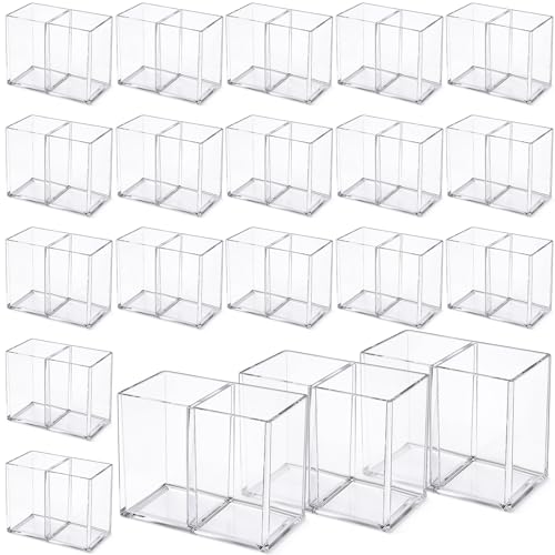 Image of Gejoy 20 Pcs Acrylic Pencil Pen Holder Clear Makeup Brush Organizer 2 Compartments for Desktop Stationery Office Bedroom