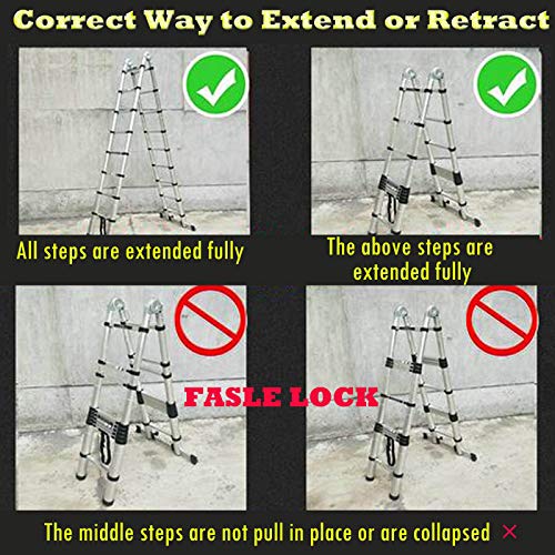 Bowoshen 16.5FT Aluminum Telescoping Extension Ladder 330lbs Max Capacity A-Frame Lightweight Portable Multi-Purpose Folding with Support Bar Anti-Slip EN131 Certificated