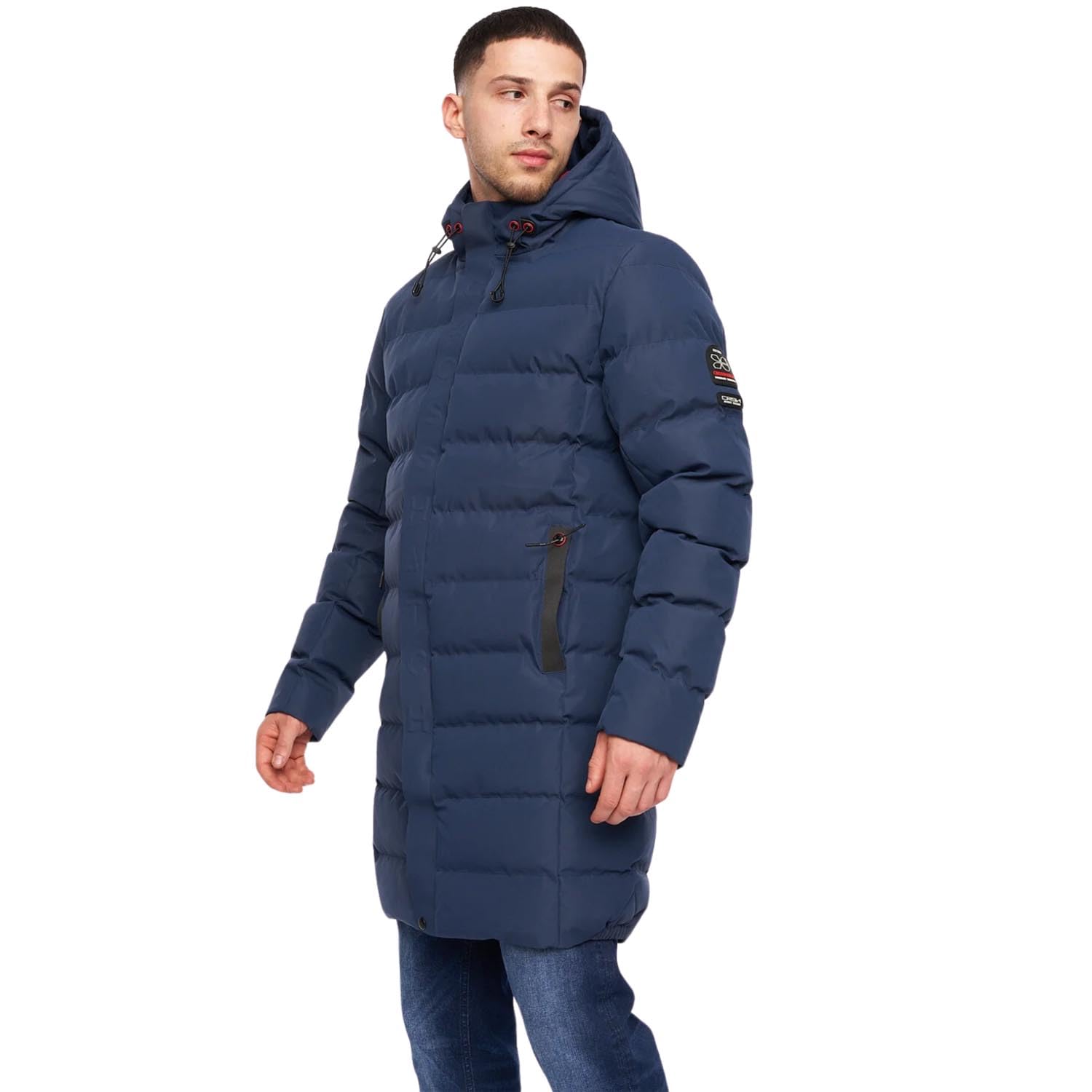 Crosshatch Mens Padded Parka Shower Resistant Fur Hood Winter Coat Jacket by JeanBase Navy - Long 2XL