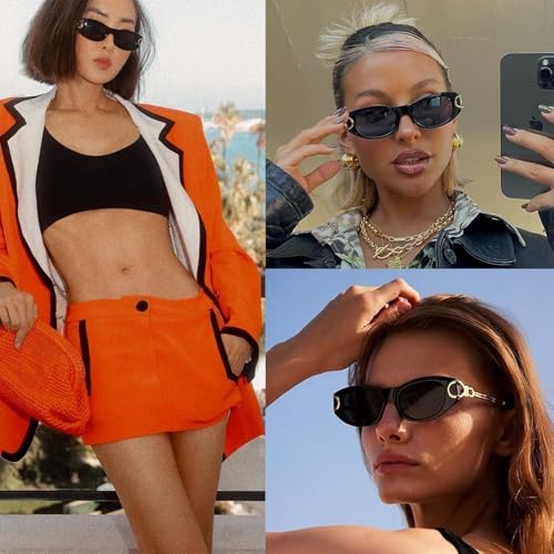 Retro Oval Sunglasses for Women Classic 90s Narrow Oval Sun Glasses Trendy Vintage Cat Eye Shades3